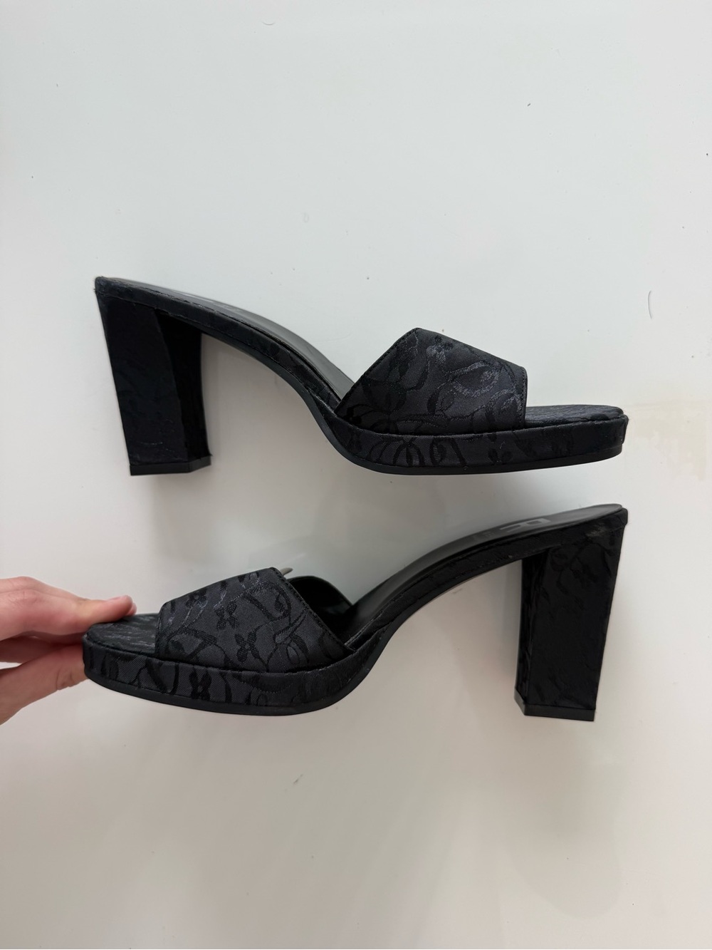 Vintage Y2K Wear Rampage Black Jacquard Chunky Block Heel Platform Mules